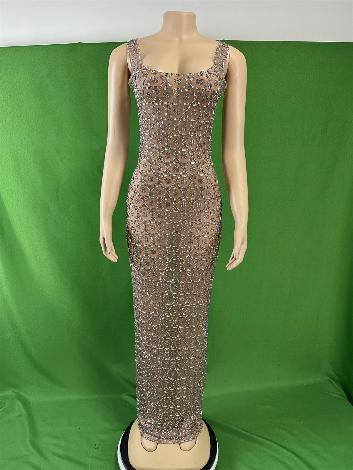 

Women Glitter Luxury Sexy Sleeveless Birthday Night Party Clubbing Bling Dress Celebrate Stretch Ankle Length Dressy