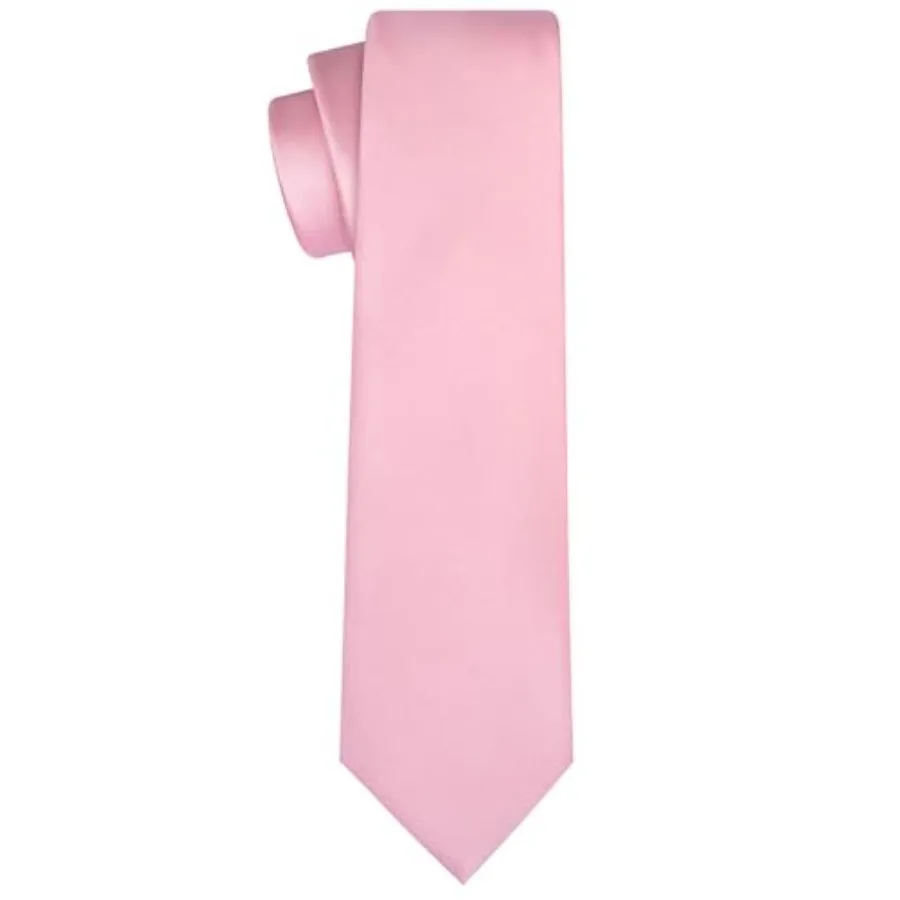 Satin Tie Set Solid Ties Mens Necktie + Pocket Square, Pink view 4
