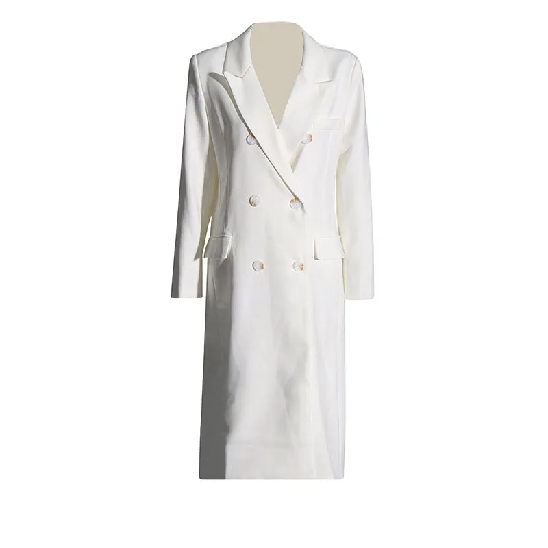 

White Solid long sleeve Coat Women Long Outsize Coat