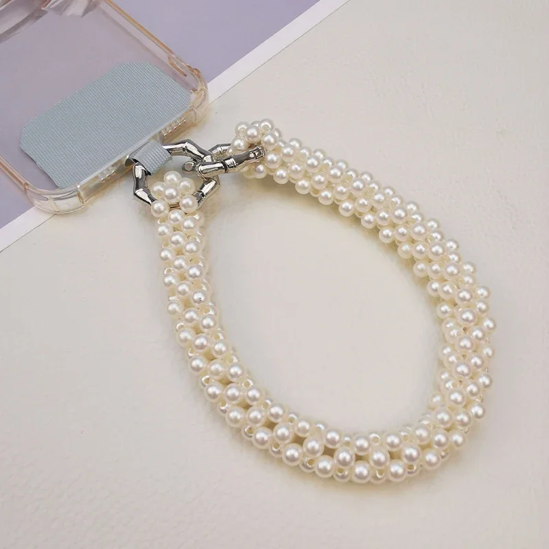 Mobile Phone Lange High-end Light Luxury Wrist White Pearl Small Round Beaded Beaded Chain Exquisite Pendant Mobile Phone Case