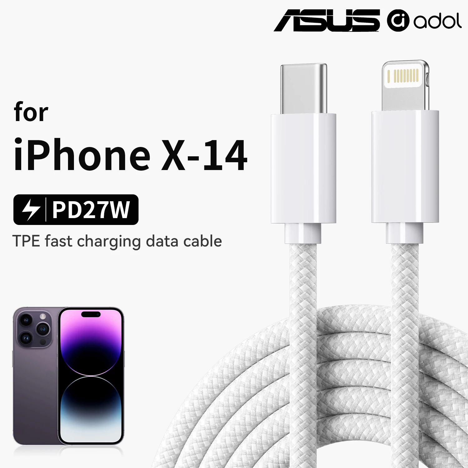 ASUS USB-C to Lightning Schnellladekabel Kompatibel for iPhone 14/13/12/11 Pro Max/XR/XS/X Type-C Autolader CarPlay Datenkabel