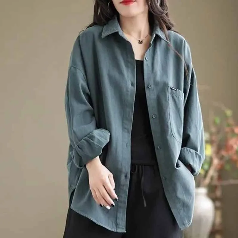 Spring Autumn Women Cardigan Blouse Cotton Loose Large Size Shirt Coat Female High-quality Leisure Top Long Sleeve Shirts Jacket