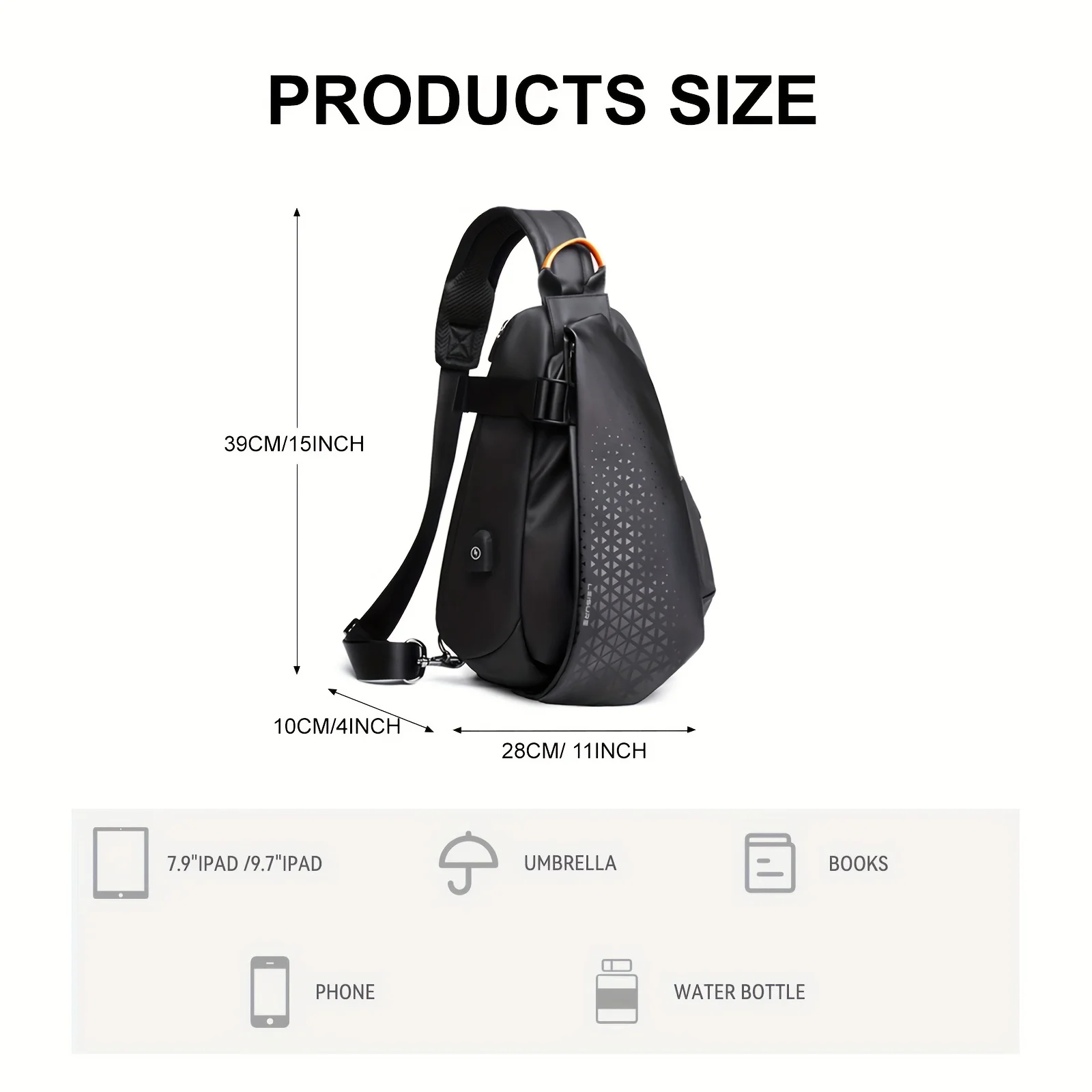 Black Crossbody Shoulder Bag For Men Women, Motorcycle Sling Bag, Large Capacity Chest Bag For Hiking Walking Travel Cycling