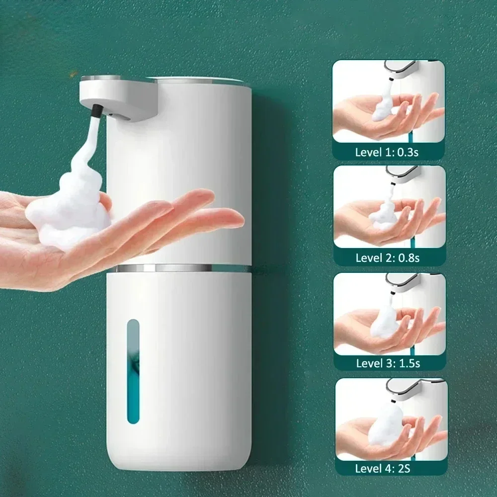 Dispenser sabun busa otomatis 380ML, Mesin cuci tangan pintar kamar mandi dengan pengisian daya USB bahan ABS putih