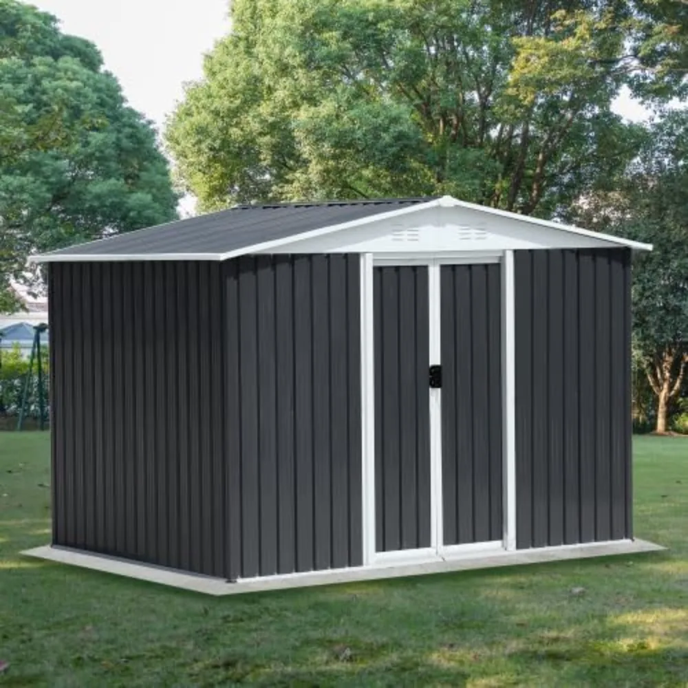 

8 'x 6' outdoor metal storage shed with sliding doors and windows, ventilated storage shed, backyard garden house