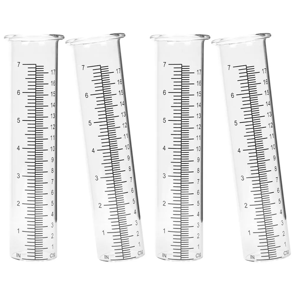 

4pcs Glass Gauge Test Tube 7 Inches Scale for Outdoor Garden Measuring Rain Gauge St Tools Precipitation Instrument