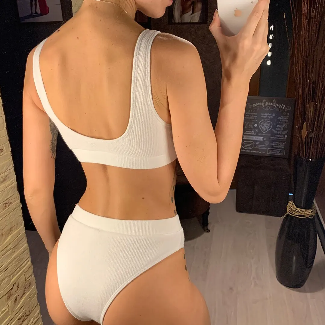 Neuer, sexy, gerippter Badeanzug, Bikini mit hoher Taille, Damen-Badebekleidung, zweiteiliges Bikini-Set, Badeanzug, orangefarbener Badeanzug, Badebekleidung V1946 – Detail 22