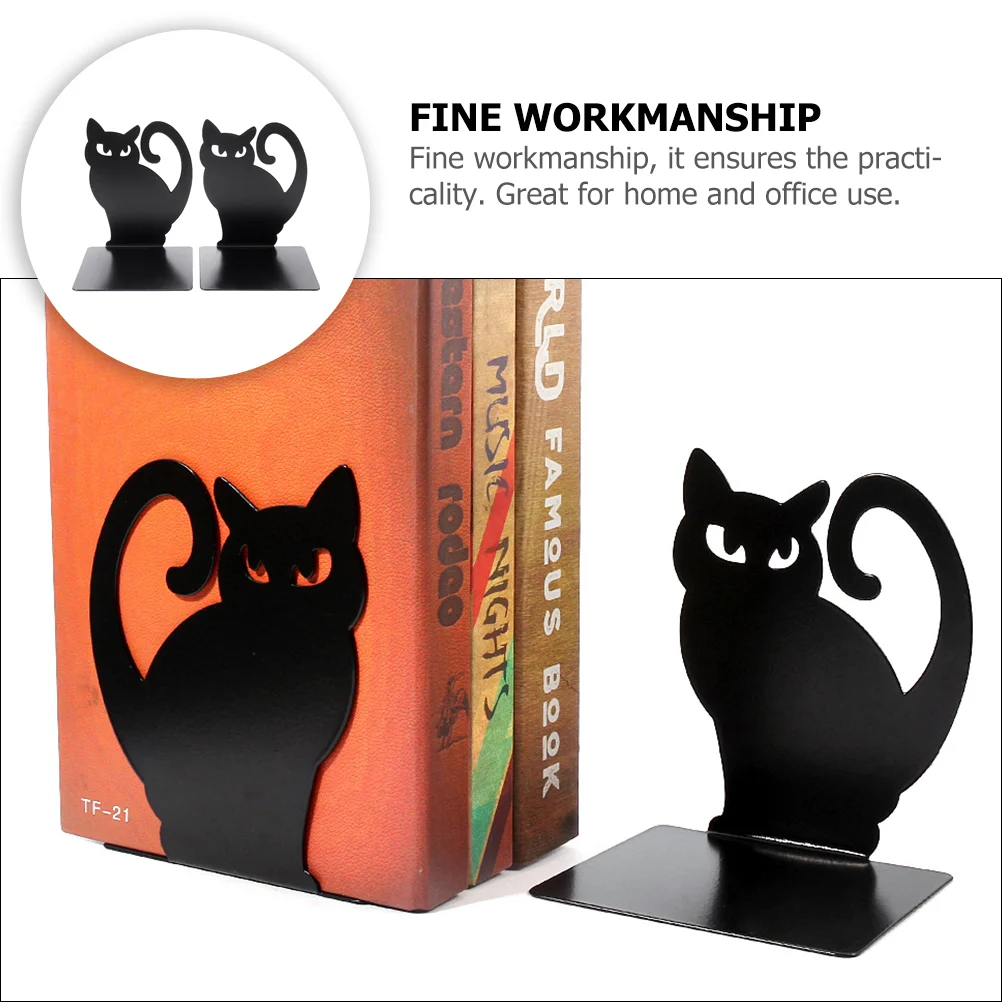 Serre-livres chat noir décoratif en fer, étuis de nettoyage, supports en forme de fer, supports d'étude, bouts de bureau, évaluation, métal, 12x115x148cm, 2 pièces