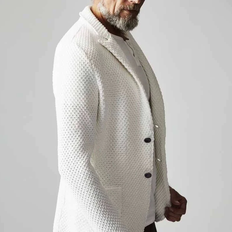 Spring Autumn Men's Vintage Buttoned Lapel Knit Cardigans Business Casual Solid Color Knitted Jackets Men Fashion Slim Outerwear