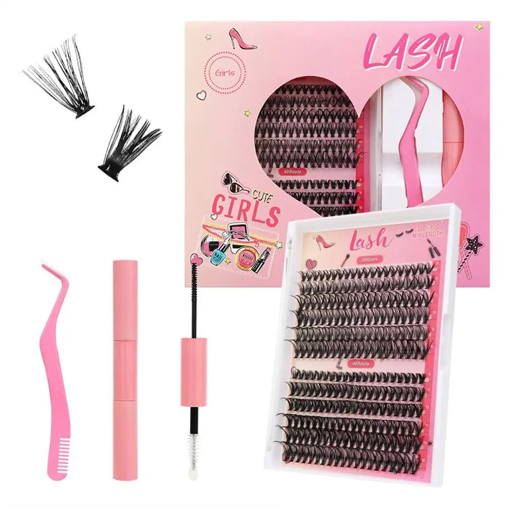 DIY Eyelash Extension Kit - 120Pcs Lash Clusters with Lash Bond and Seal Lash Tweezers 9-16mm Mix 30D 40D Curl Individual Lashes