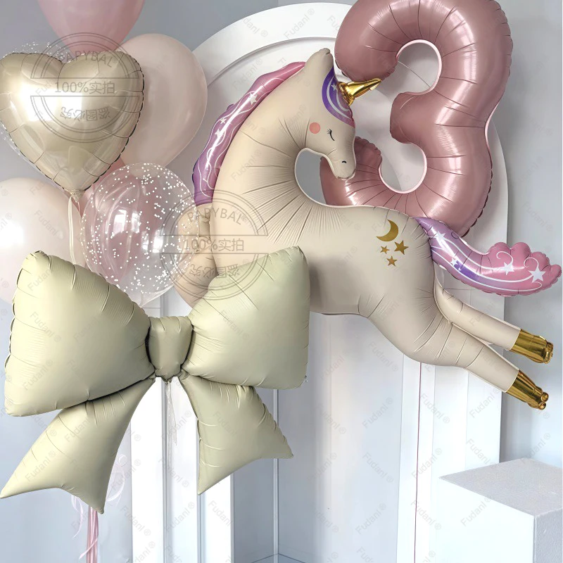 12 stücke 3D Matte Retro Einhorn Bogen Geburtstag Party Dekoration Aluminium Film Ballons Set Baby Dusche Helium Globos 2026