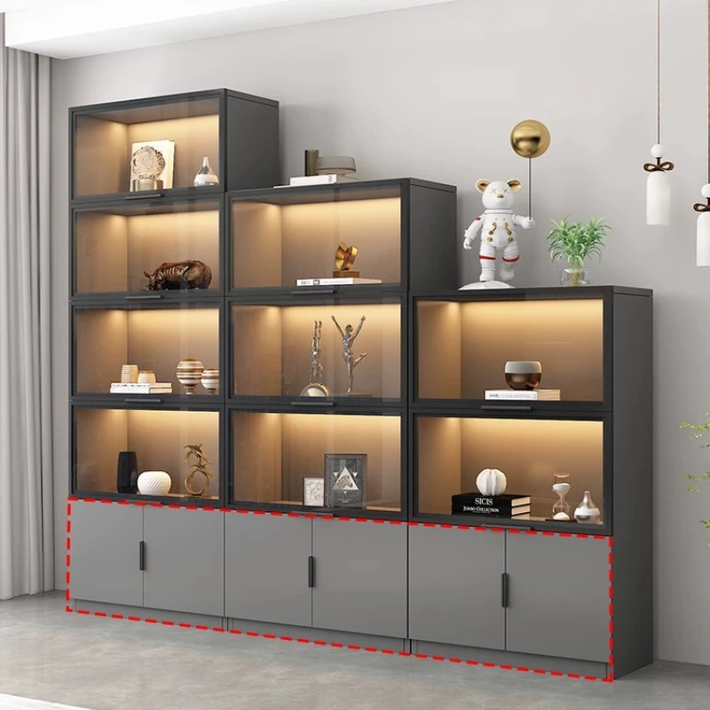 Free combination lattice bookcase with glass door light luxury high-end modern dust-proof display custom whole wall living room - view 3