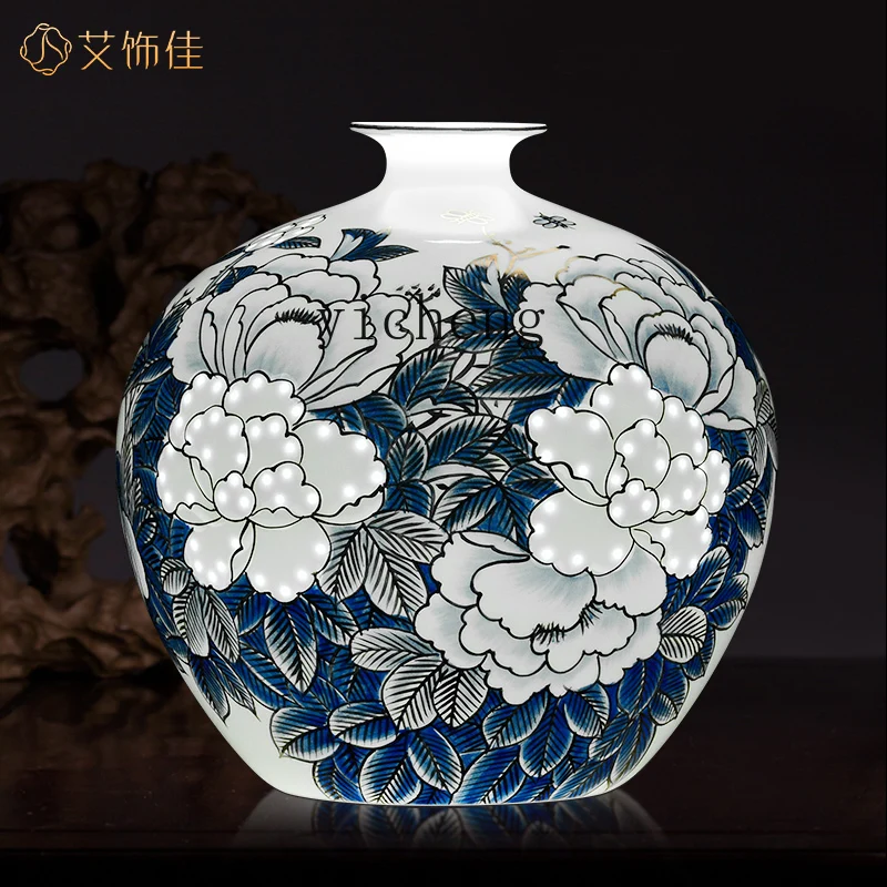 BB  ceramic vase hand-painted blue and white porcelain gold porcelain vase Chinese living room bogu frame decorative ornament