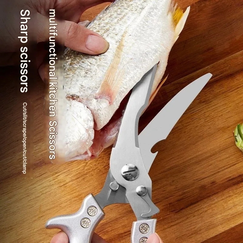 Multifunction Kitchen Scissors Stainless Steel, Heavy-Duty Household Meat, Fish, Chicken Bone Cutting Shears