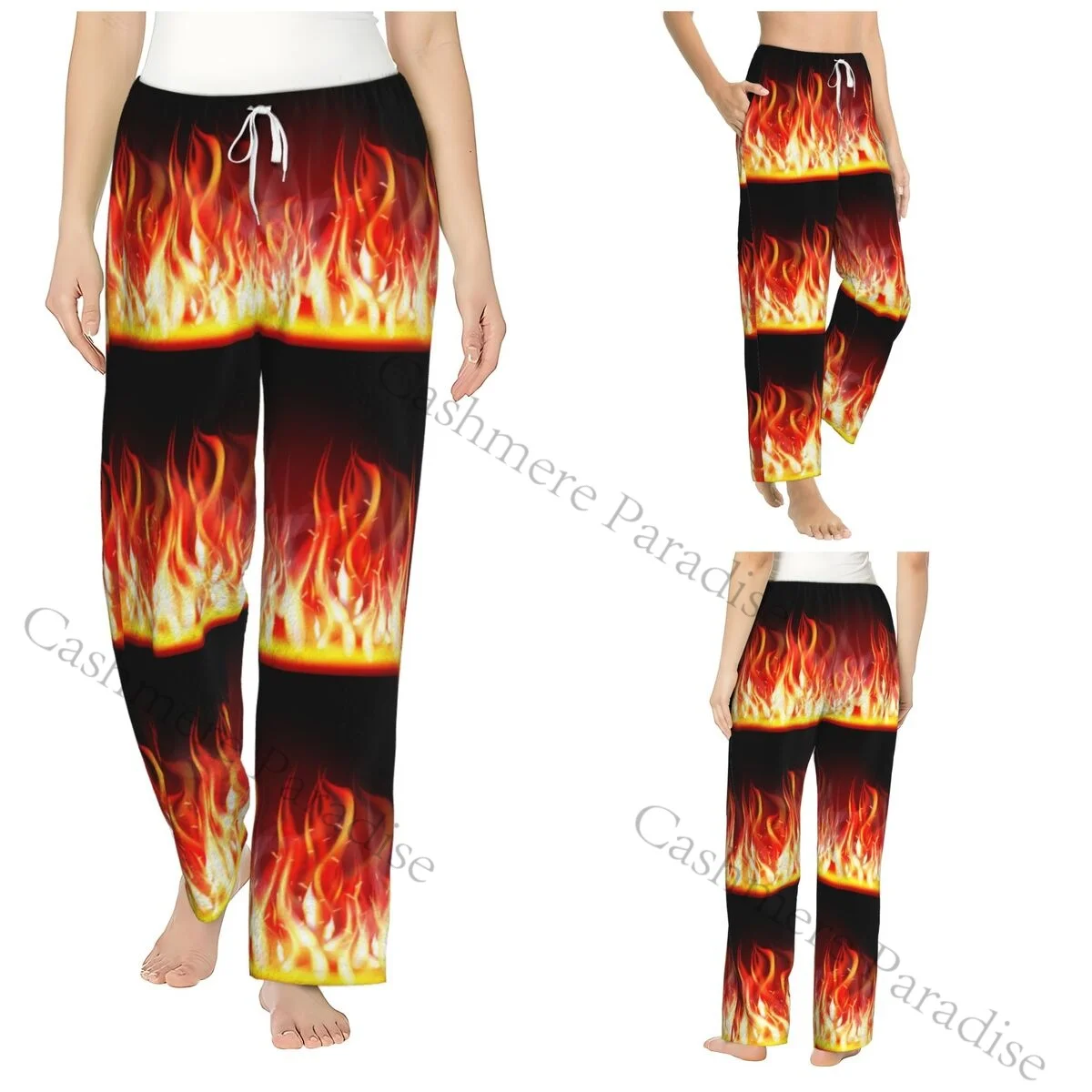 

Orange Flames Fire Women Sleep Pants Warm Flannel Lounge Pants for Winter Nights