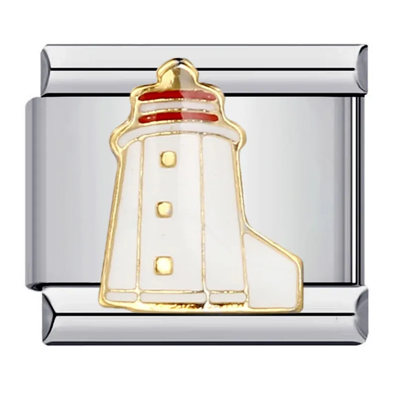 อิตาเลี่ยน Charm สร้อยข้อมือสแตนเลส 9 มม.โมดูล Splicing สดและหวานทิวทัศน์ประภาคาร Beach เครื่องประดับ DIY สําหรับผู้หญิง