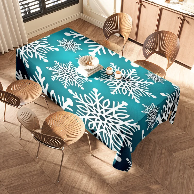 Blue Snowflake Printed Tablecloth Home Decor Kitchen Dining Room Decoration Large Size (60x120cm)