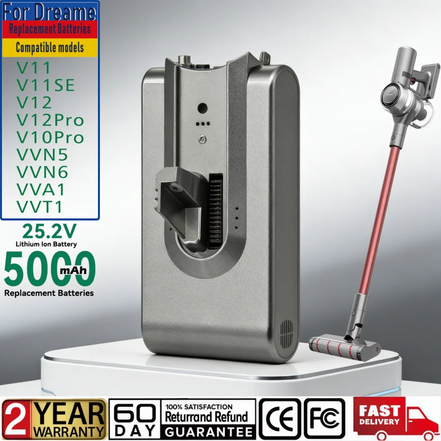 New VISET 5000mAh replacement battery 25.2V For Dreame V11 V11SE V12 VVT1 VVN6 VVA1 Wireless Vacuum Cleaner 18650 Battery Pack