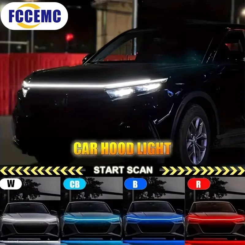 Led Car Hood Light Strip Start-Scan Daytime Running Light Auto Modified Front Headlight Engine Hood Decorative Ambient Lamp 12V