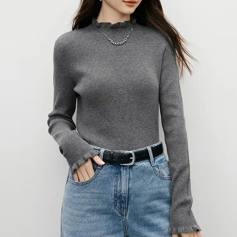 Mode Verstoorde Kraag Gebreide Trui Vrouwen Truien Lange Mouw Witte Gebreide Trui Trui Vrouwen Tops Sueters De Mujer Q2076