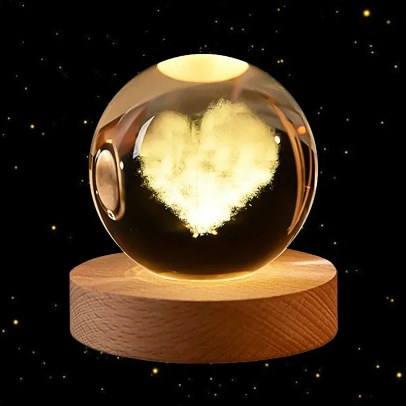 Hot 6cm 3D Crystal Ball USB LED night light bedroom decoration Atmosphere Lamp 3D planet moon lamp Laser Carving Children\'s Gift