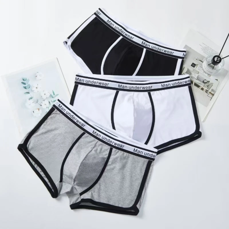 Men\'s Boxers Cotton Comfort Briefs Underwear Black White Gray M L XL Breathable Fashion Fitness Sports