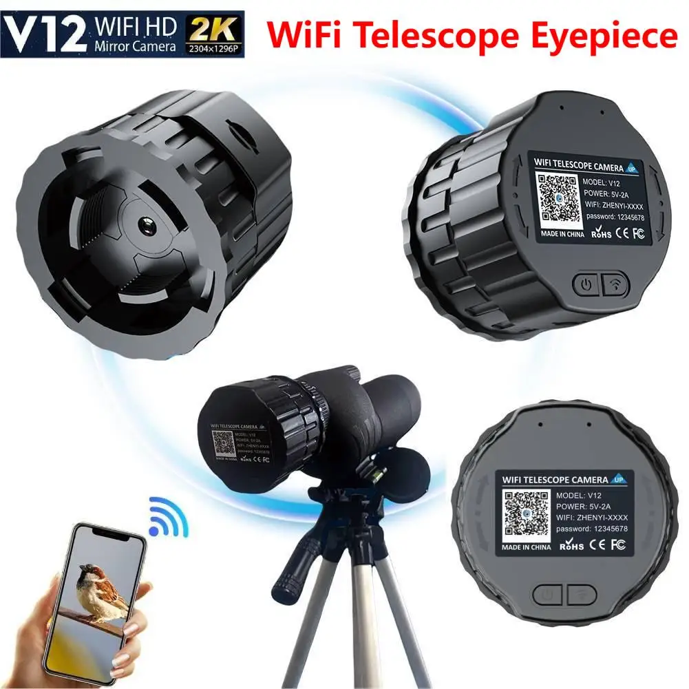 

New Microscope V12 Wifi HD Electronic Eyepiece Camera 2K 4 Million Optical Eyepiece for 25mm-50mm Scopes Bird-Watching Telescope