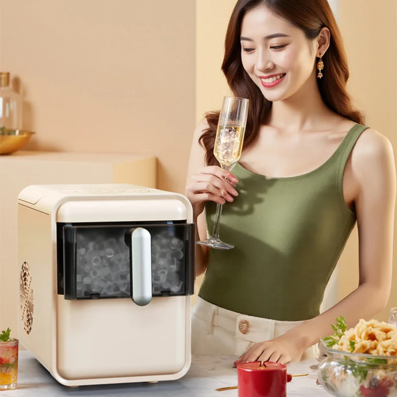 Mini Automatic Ice Maker, 1.2L, Self-Cleaning Function, Compressor-Powered Rapid Cooling, Low-Water Alert, Draw-Out Ice Tray