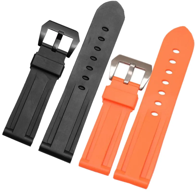 

20mm 22mm 24mm 26mm high quality Rubber Watch Band Strap Black Orange Man Wristband Stainless Steel Buckle