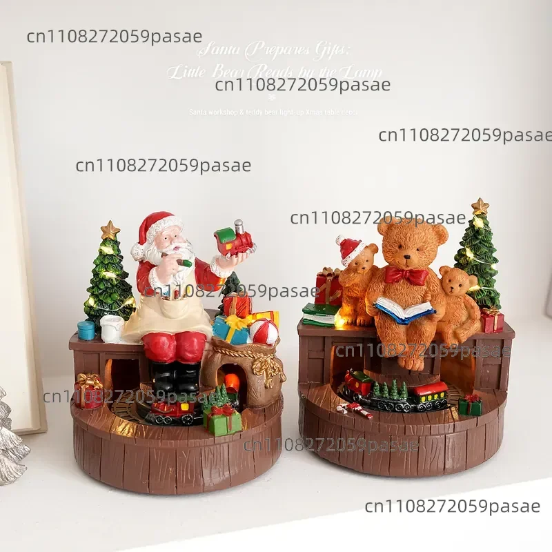 New Christmas rotating resin luminous music box ornament old man bear gingerbread man snowman gift ornament