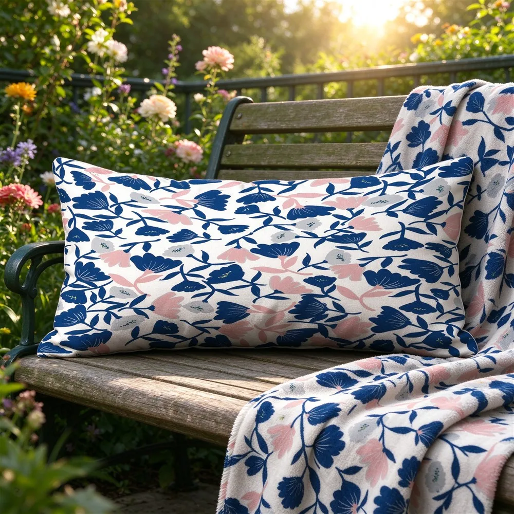 Blue White Sky Ditsy Print Long Pillow Cover, Fresh Style, Garden Decorative, Polyester, Bed Decor, Multi Purpose, Home Accent
