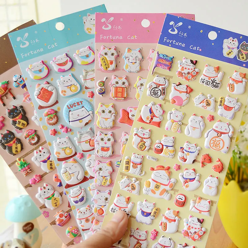 3D Puffy Stickers Cartoon Cat Funny Animal Stickers for Girl Christmas Gift Toy Scrapbooking DIY Decoration Bubble Stickers