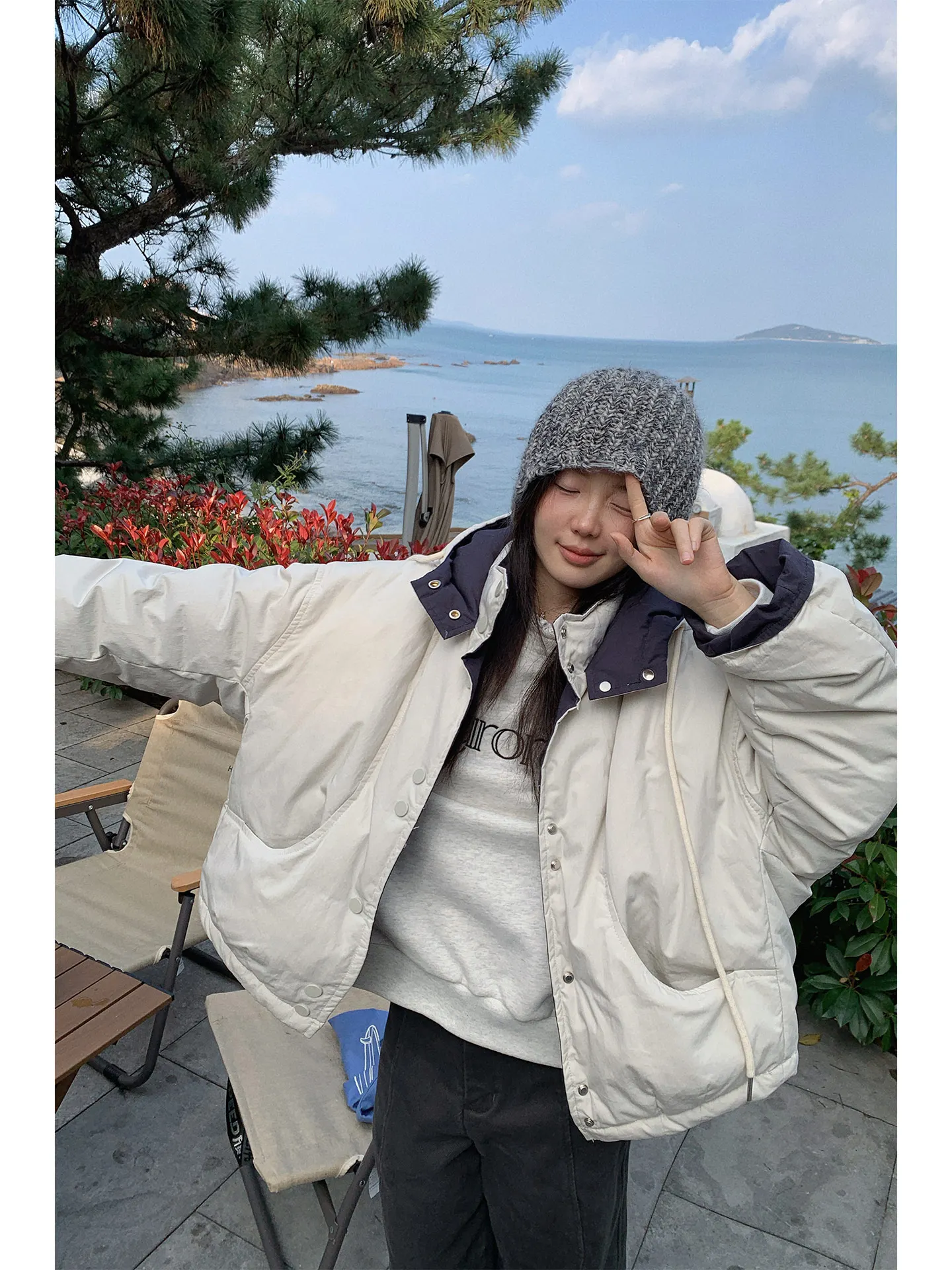 

Warm White Du down Hooded ort Jaet Women's Winter Coat Casual Loose Color Blo Fce Lined Ladies Commute Sle