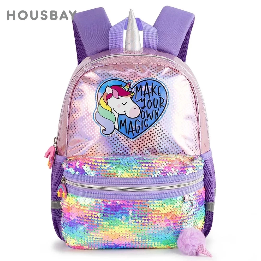 Backpacks For Girls 3-6T Holographic Laser Sequins Rainbow Unicorn Children'S Kindergarten Bags Kids Anti-Lost Small Bags