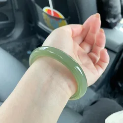 Hetian Jade Lake Water Green bracciale Natural Clear Water Material Retro Round Bar Jade Bracelet