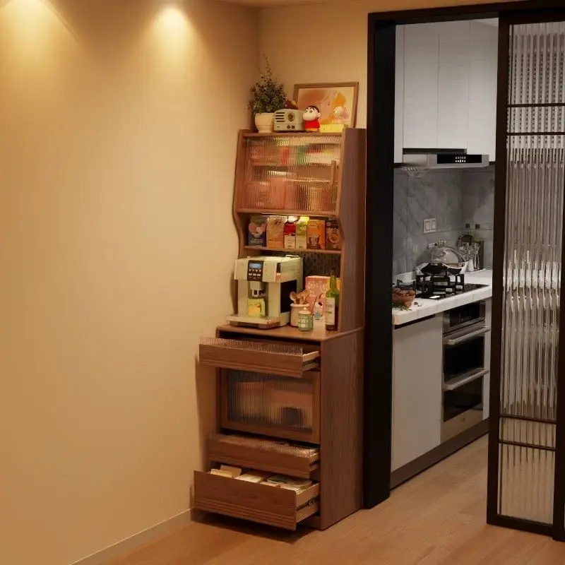 

Medieval Solid Wood Dining Side Cabinet Small Apartment High Cabinet Kitchen Integrated Storage Cabinet Against The Wall