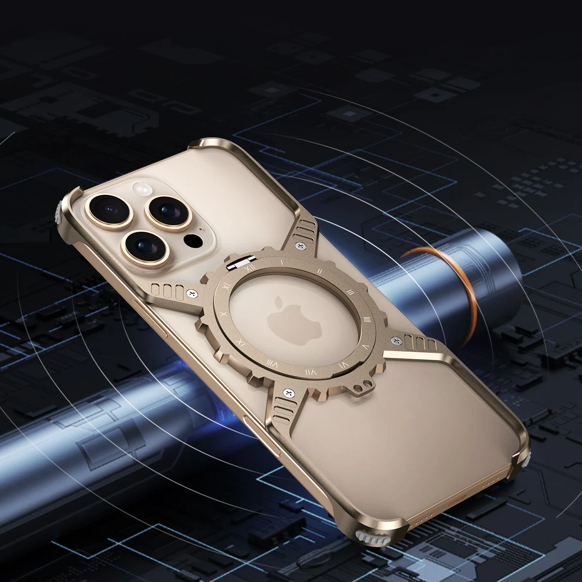 X-shaped Magnetic MagSafe Luminous Stand Phone Case For iPhone 14 13 15 16 Pro Max Plus Aluminum Hollow Rimless Bumper Cover