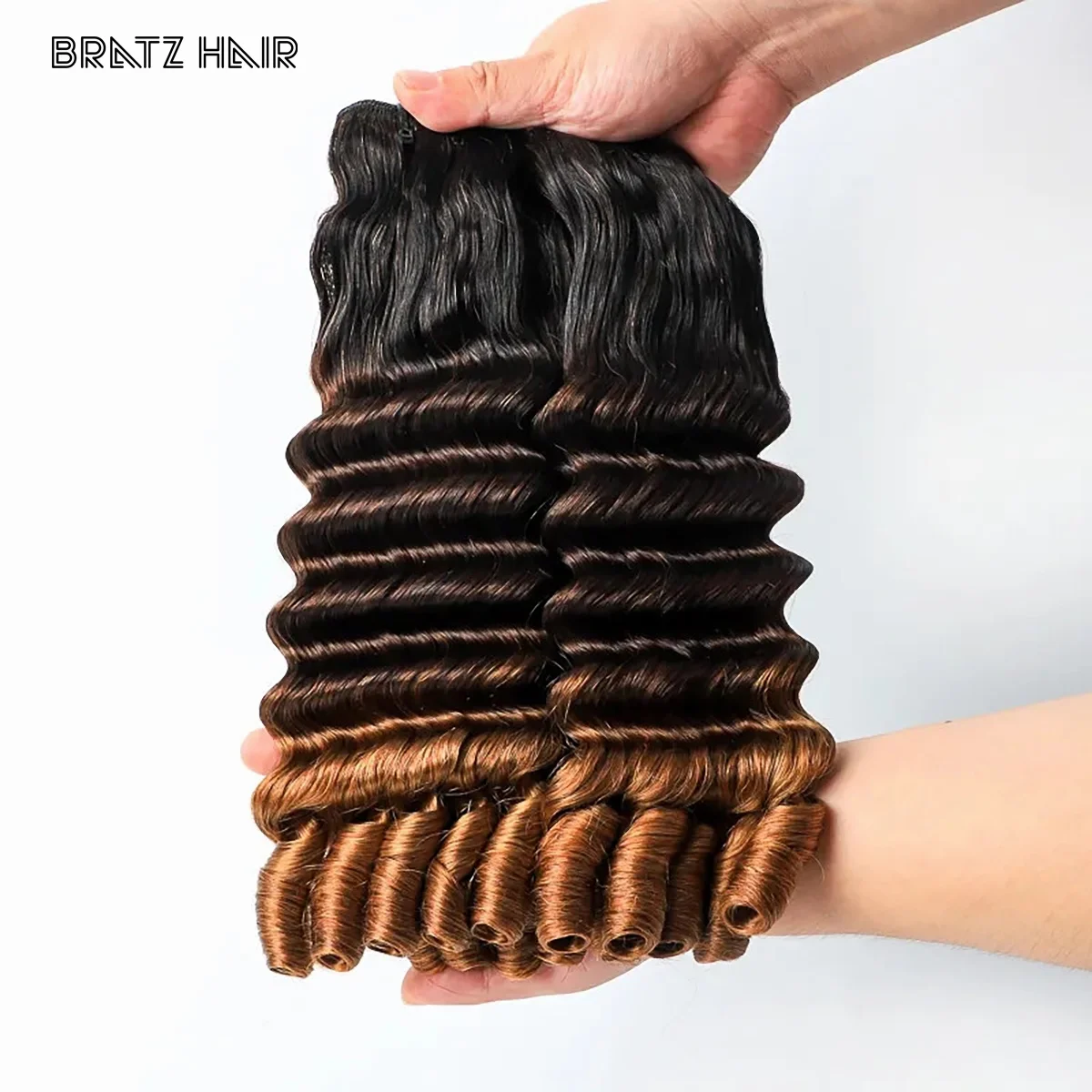 

Brazilian 1B/4/30 Funmi Bouncy Curly Bundle 100% Human Hair Ombre Black Brown Blonde Bundle for Wig Making 1pc Bundle 100grams