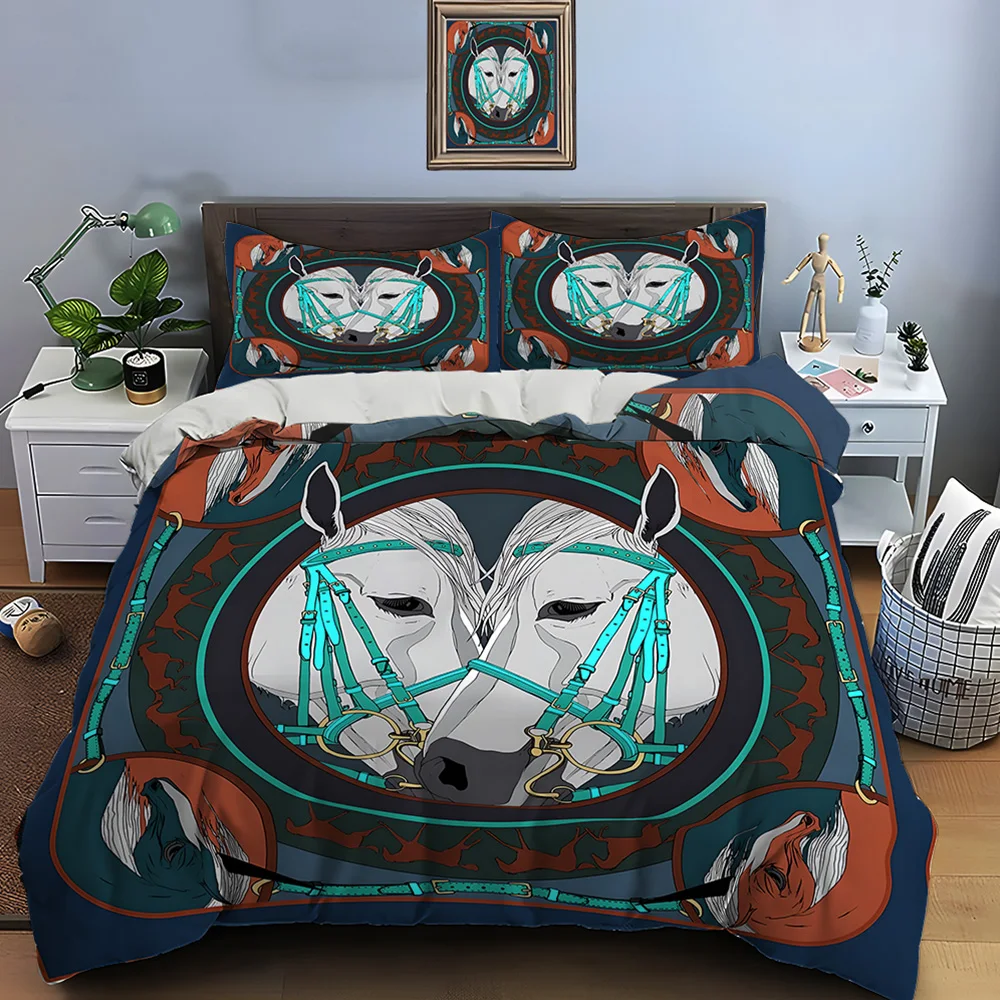 

Retro Horse Harness Art Print Bedding Set Duvet Cover 1 Duvet Cover 2 Pillowcases Adult And Children Bedding Set Luxury Gifts