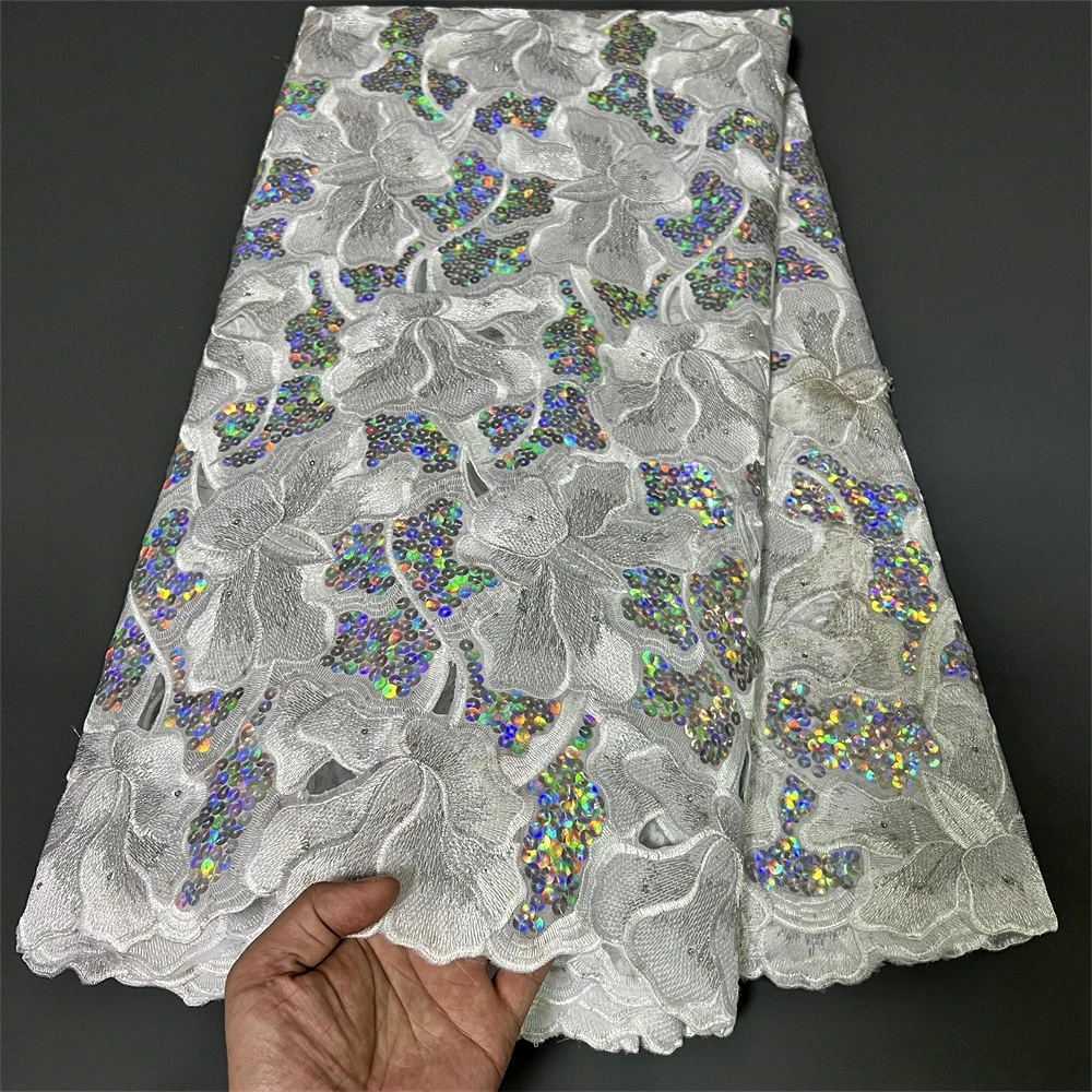 2023 Fashion High Quality African Nigerian Tulle Lace Fabric Organza Embroidery Guipure Party Gown Dress Brocade 5Yard PS0013