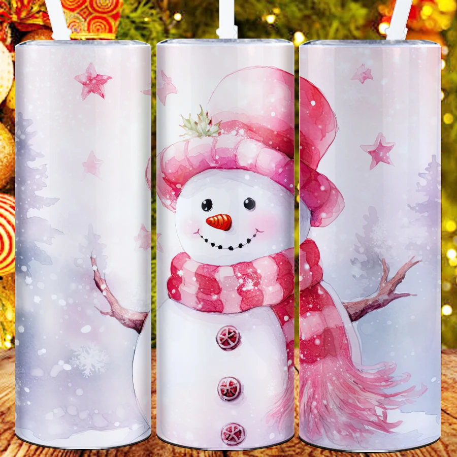 20oz Party Water Tumbler Straw Lid 1Pc Stainless Steel Hot Cold Insulated Mugs 3D Print Snowman Christmas Outdoor Travel Tumbler