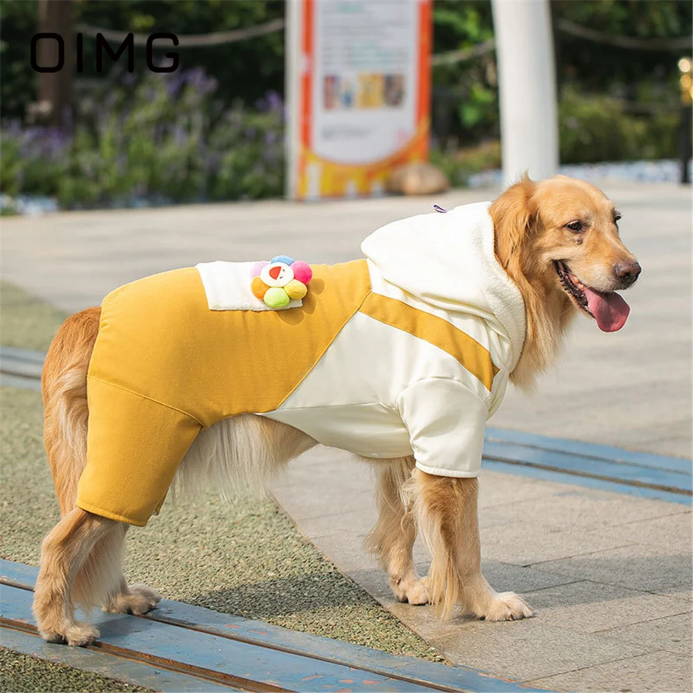 OIMG Autumn Winter Medium Dog Jumpsuits Warm Big Dog Cotton Clothes Sunflower Pet Suspenders Golden Retriever Samoyed Husky Coat