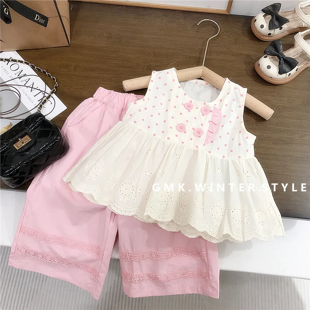 Girls' Summer Suit, New Children's Foreign Style Fashionable Two-piece Set, Baby Summer Sleeveless Vest, Mosquito-proof Pants