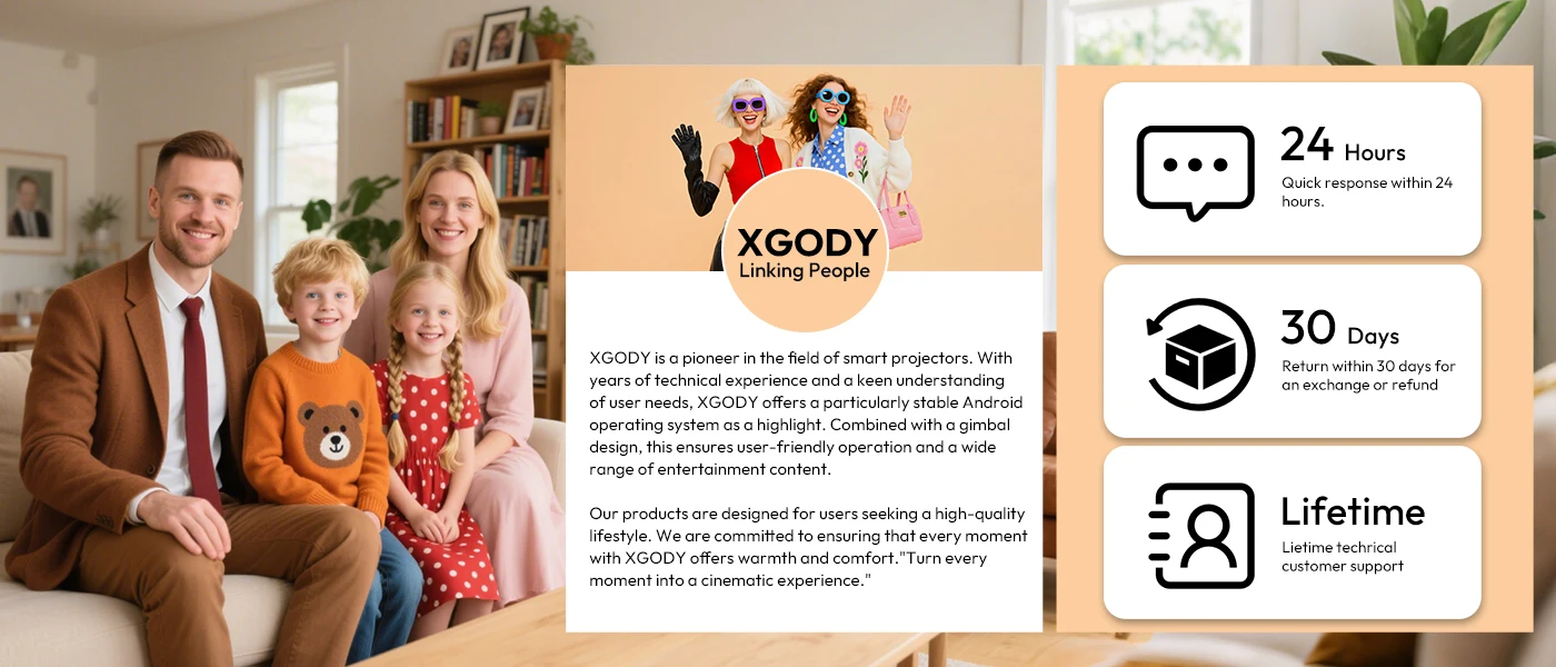 XGODY Gimbal 3 Pro Portable Projector, Native 720P 300 ANSI 4K Supported, Android 14 WiFi 6 BT 5.4, Vertical Auto Keystone Correction Wireless Mirroring, 20-120 Inch Camping Movie Gaming Projector with HDMI USB