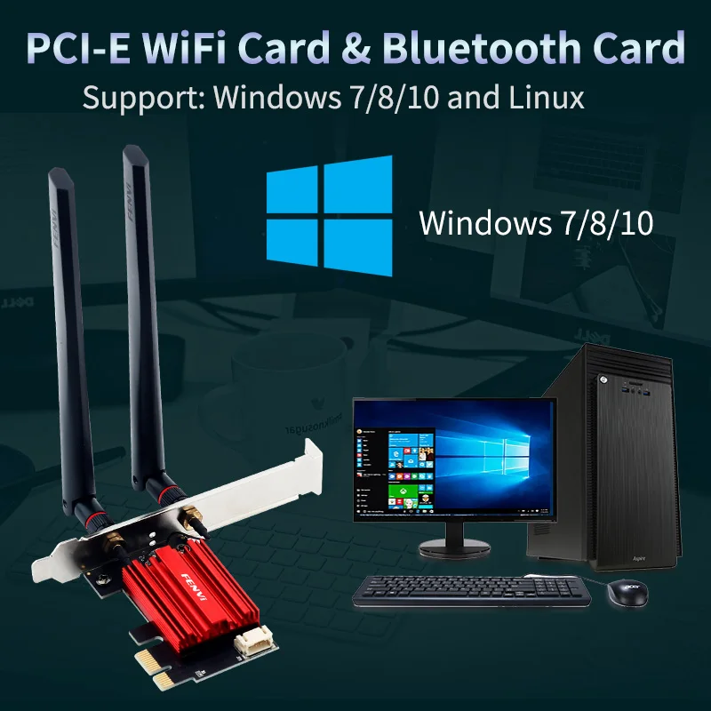 Wi-Fi PCI-E адаптер fenvi 1200 Мбит/с, Bluetooth 4,0, два диапазона, 2,4/5 ГГц, AC1200 сетевая карта для настольного ПК, Win 7/8/10/11