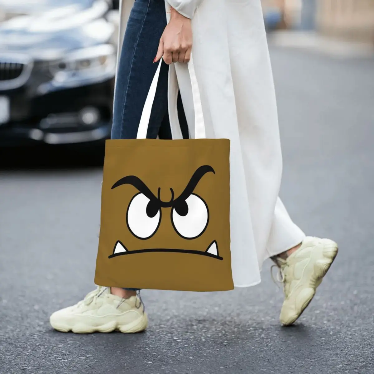 Goomba Face Shopping Bags Canvas The Tote Bag Reusable for Ladies Shoulder Tote Travel Handbag