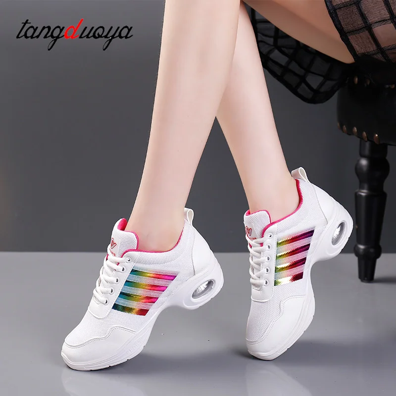 Summer Mesh Dance Shoes Adult Square Women Shoes Thin Thick Running Fitness Music Instrument Sports Trend Dance Sports