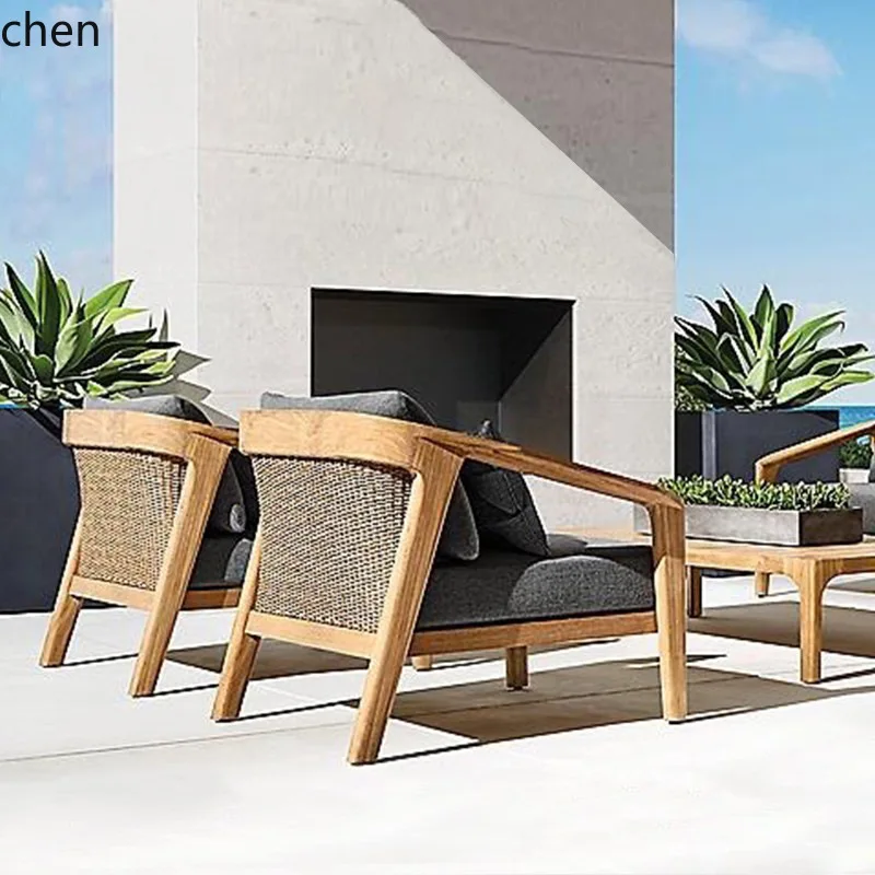 HT Custom Outdoor Rattan Sofa Outdoor Garden Leisure Terrace Furniture Teak Sofa Coffee Table Set