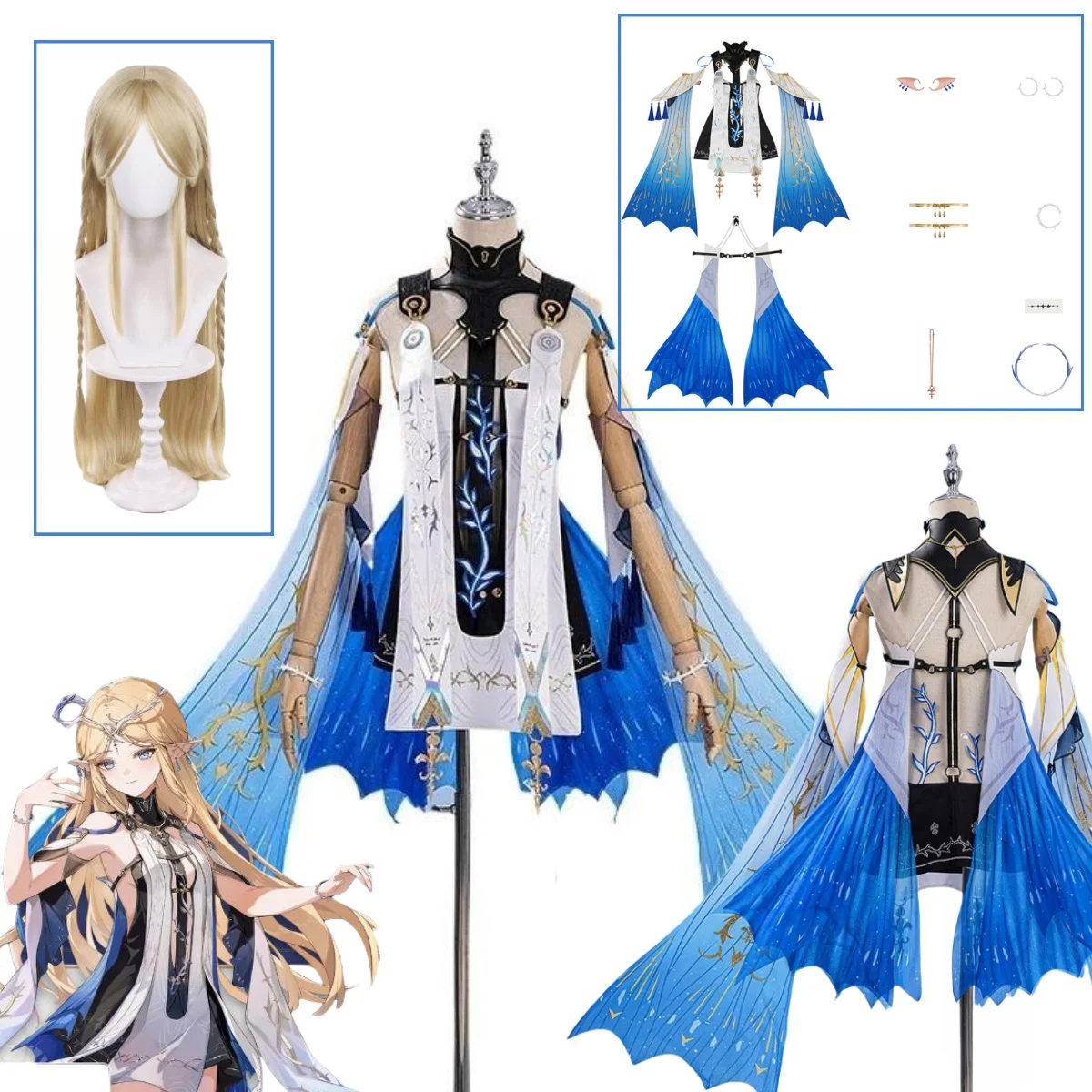 

Game Wuthering Waves WuWa Cartethyia Cosplay Costume Outfit Dress Carnival Halloween Party Role Play Wig Suits Headwear Props