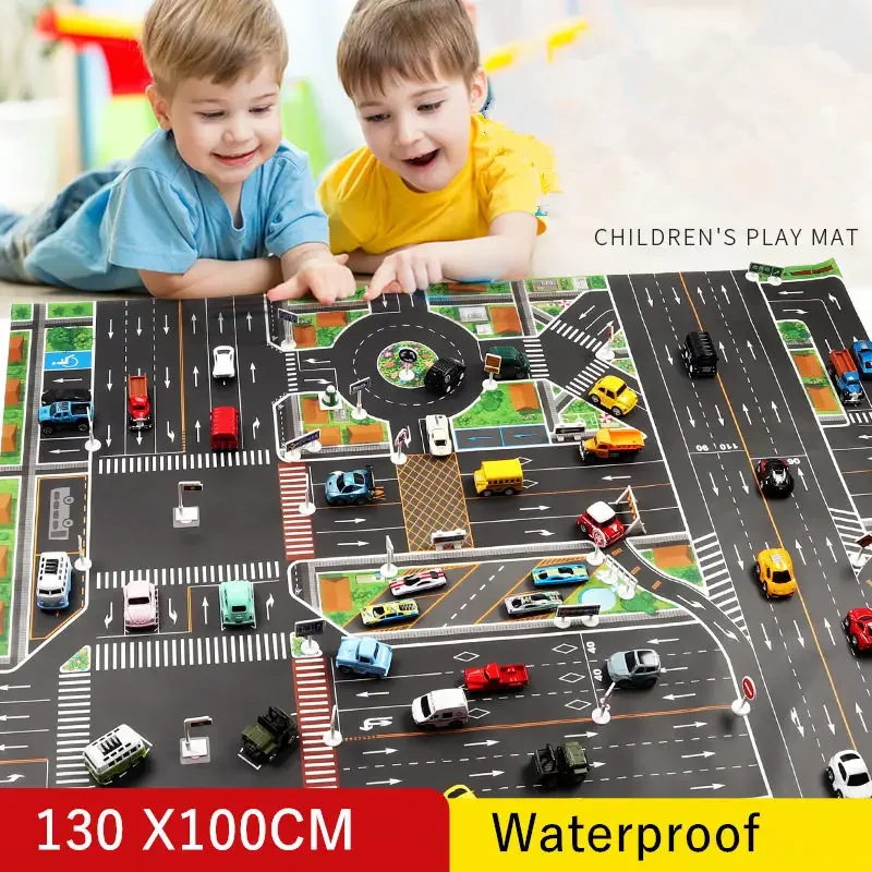 

83*57cm/130*100CM Large City Traffic Car Park Play Mat Waterproof Non-woven Kids Playmat Pull Back Car Toys for Children's Mat